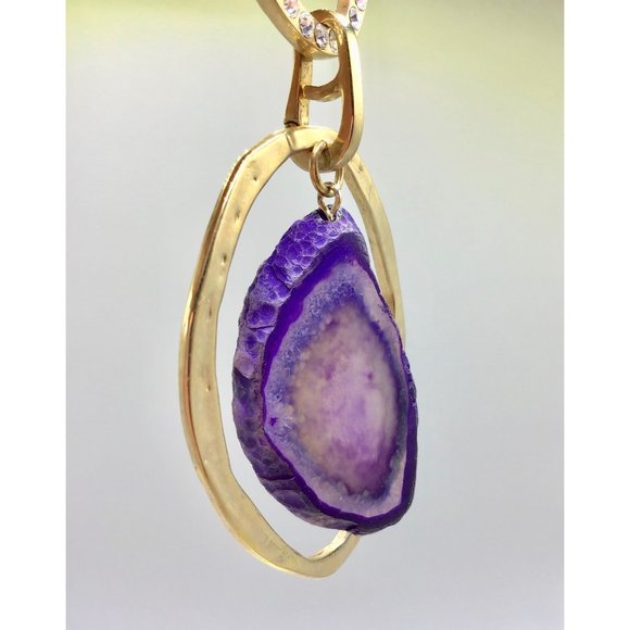 Tori Spelling 80s Necklace Gold Tone Chain Purple Stone Slab Removable Pendant - Picture 16 of 16